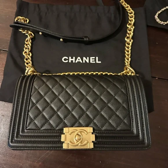 Black Le Boy Quilted Crossbody with Gold Chain - Picture 2 of 4